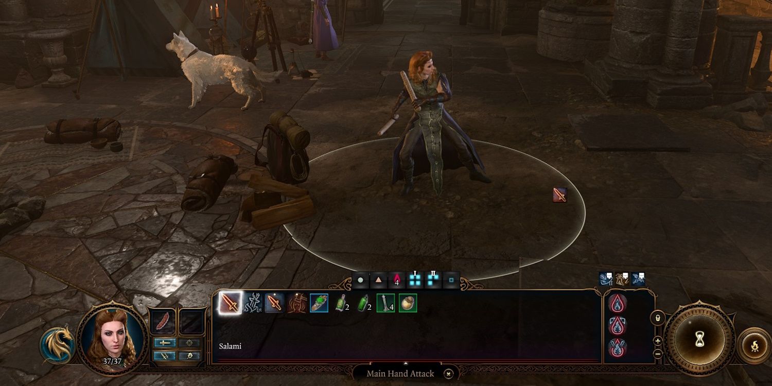 Baldur&rsquo;s Gate 3 character using two salami as weapons