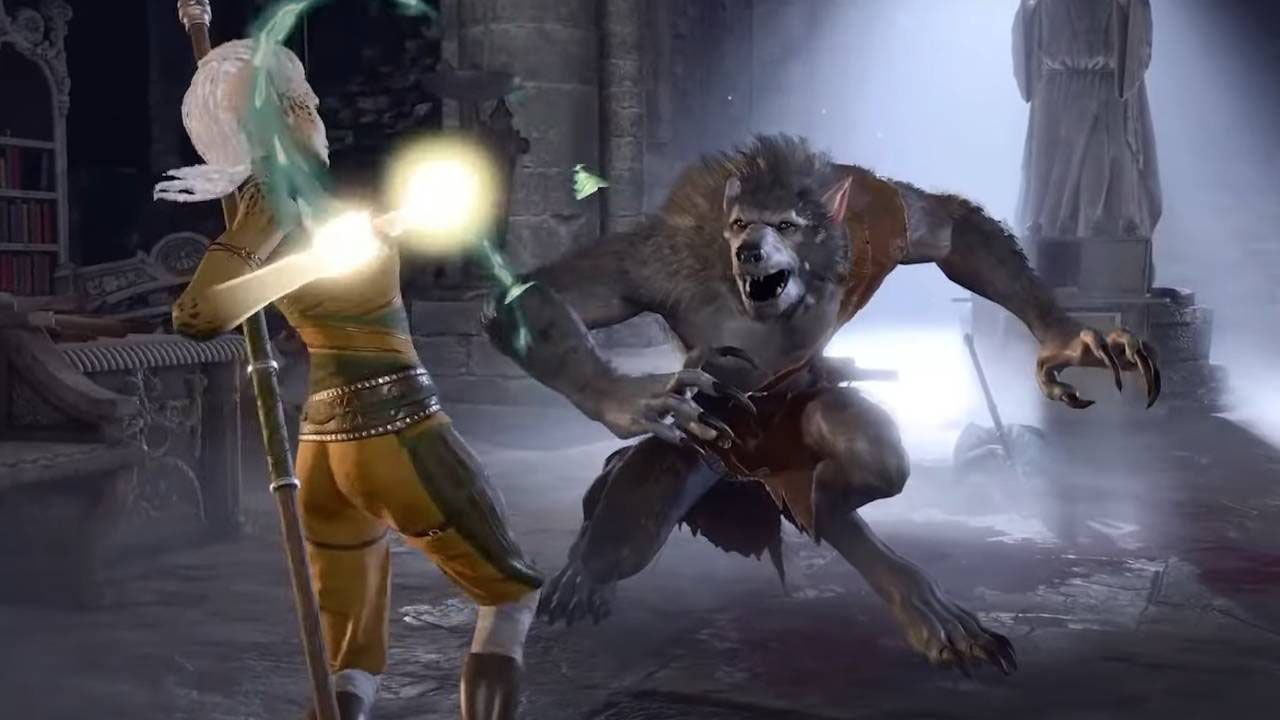 Baldurs Gate 3 Monk fights a werewolf