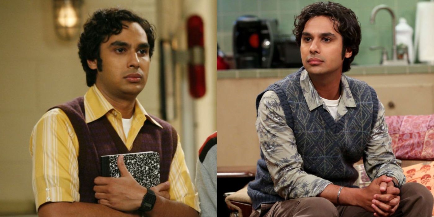 A split image features Kunal Nayyar in seasons 1 and 12 of The Big Bang Theory