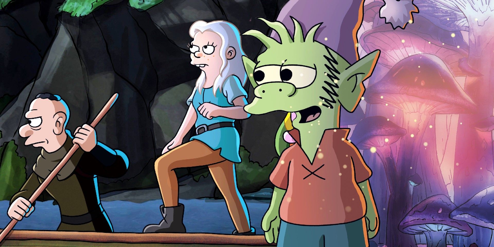 Bean leading crew with an image of Elfo enlarged in Disenchantment season 5-1