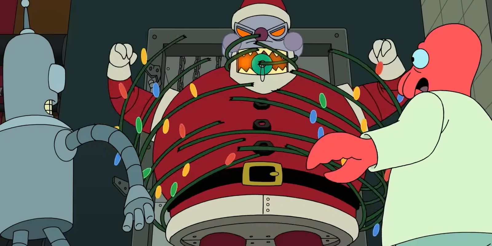 Bender and Zoidberg with Robot Santa Claus in Futurama season 11