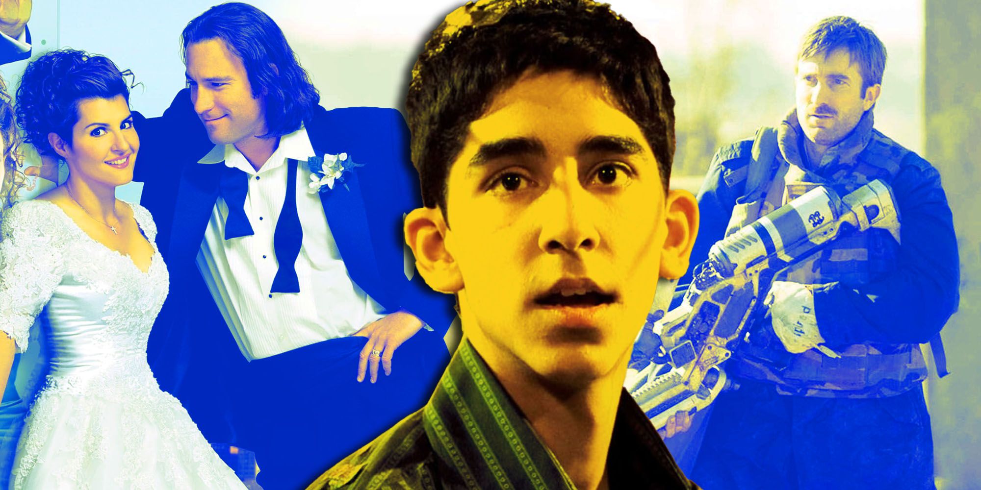 Collage of My Big Fat Greek Wedding, Slumdog Millionaire and District 9 representing successful movies without big stars.