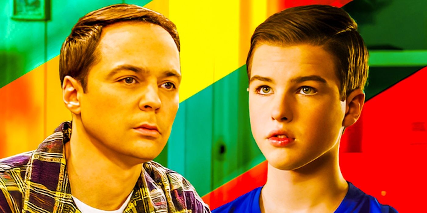 The Big Bang Theory's older Sheldon looks thoughtful as Young Sheldon's Sheldon stares up expectantly