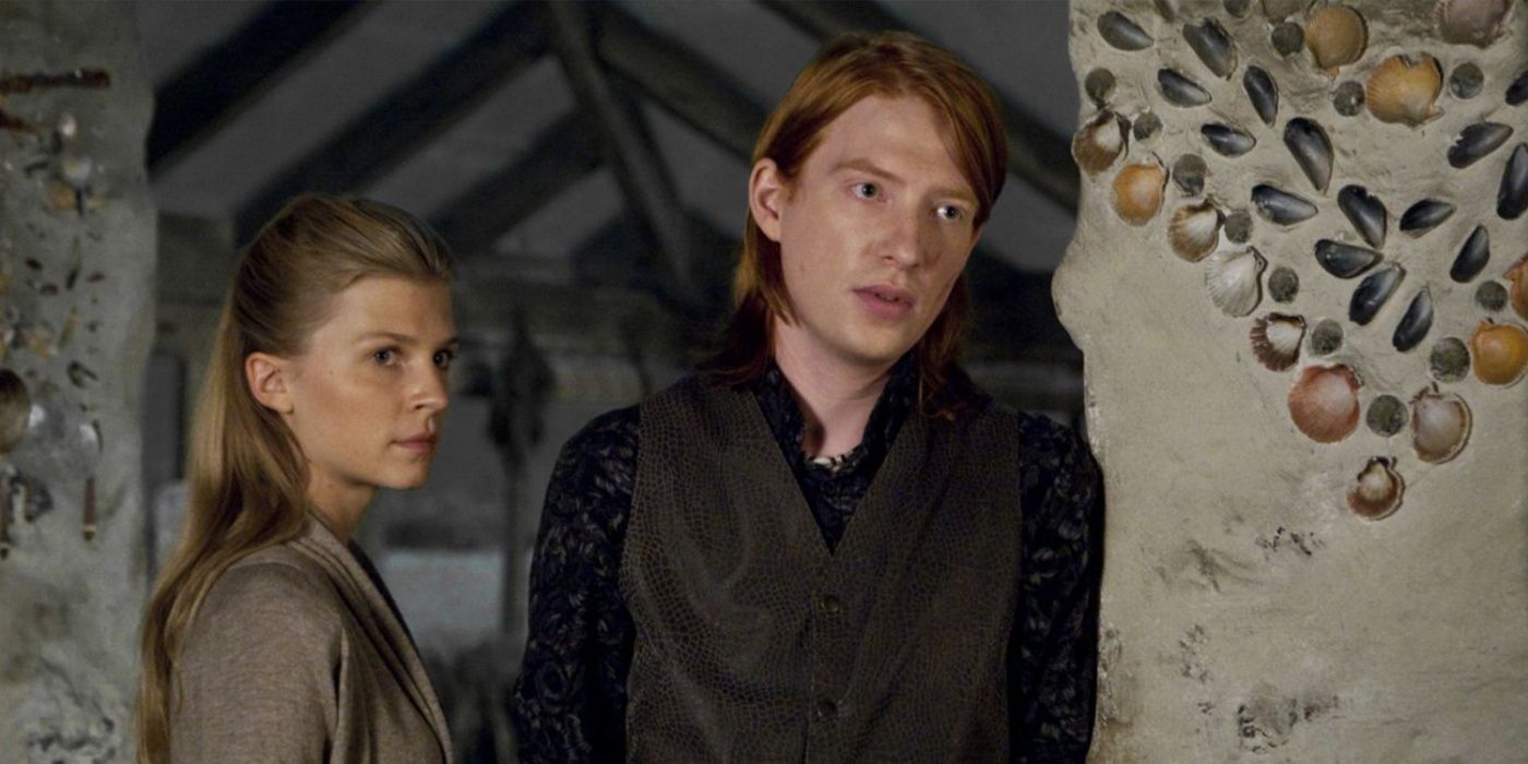 Bill Weasley and Fleur in the shell cottage.