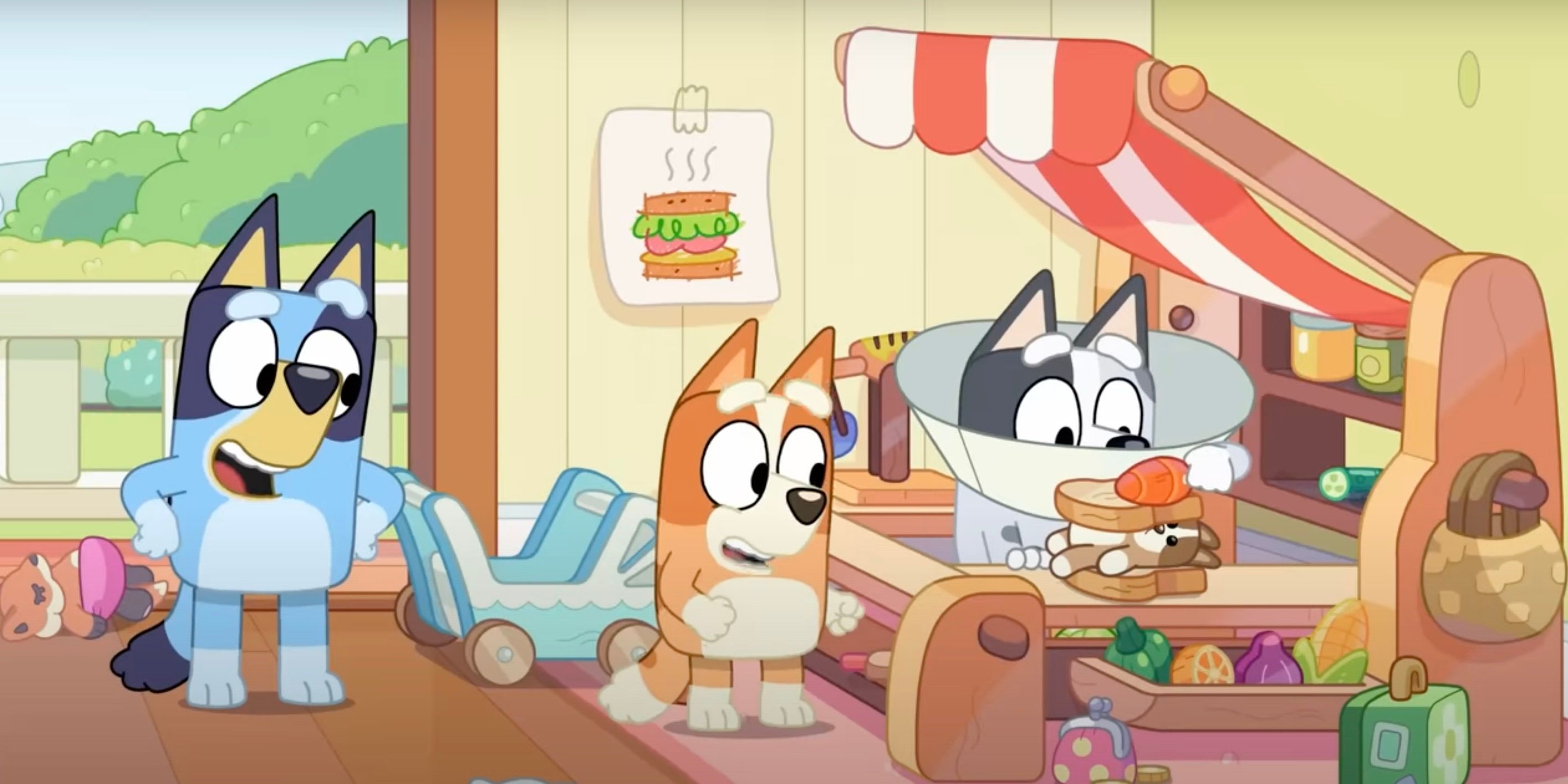 Bandit, Chilli e vovô parados na sala