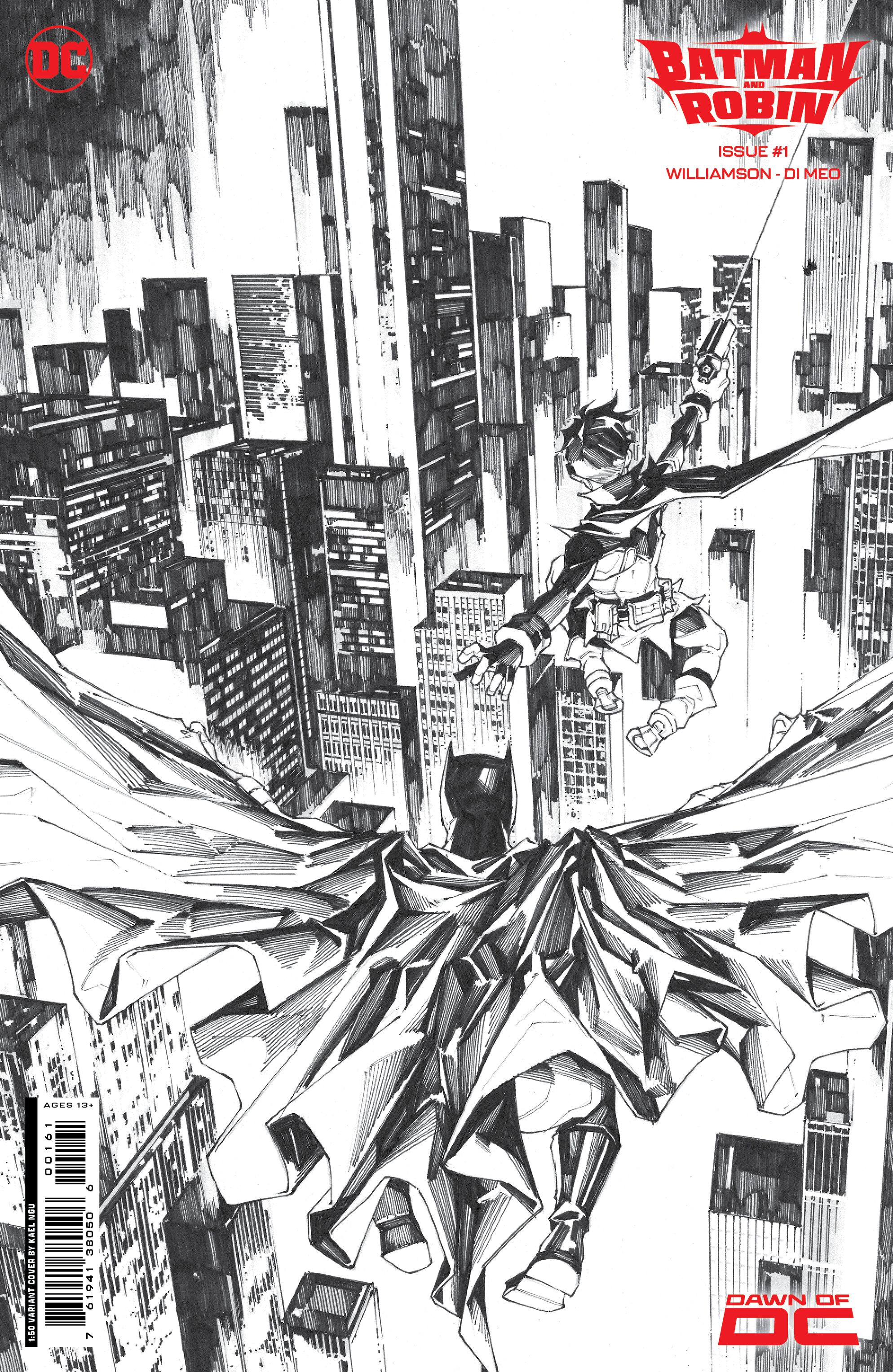 Batman and Robin Cover 1in50_var_Kael Ngu_blkwht cardstock