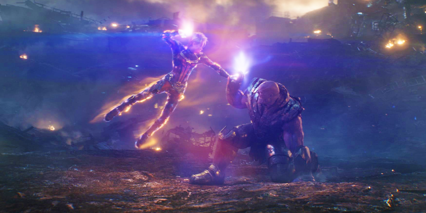 Captain Marvel fighting Thanos in Avengers Endgame