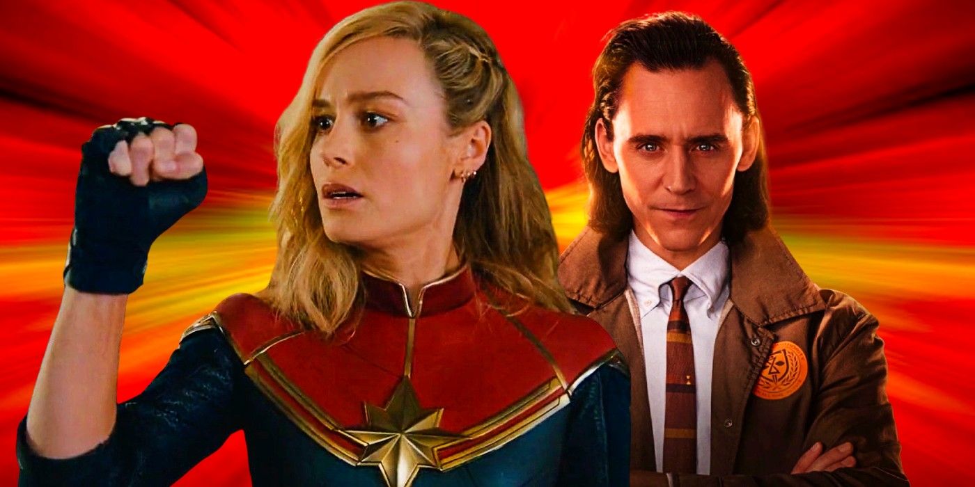Brie Larson as Captain Marvel with Tom Hiddleston's Loki