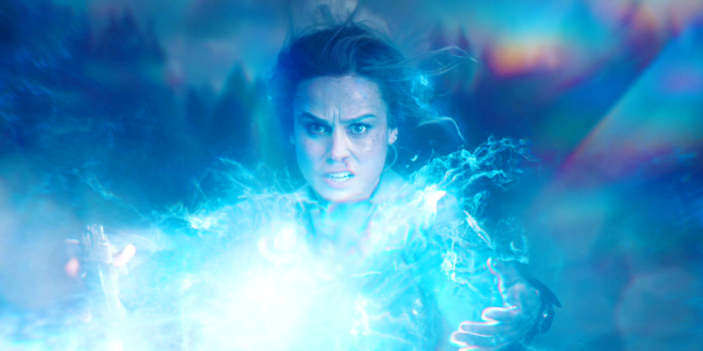 Carol Danvers absorbing Tesseract energy in Captain Marvel
