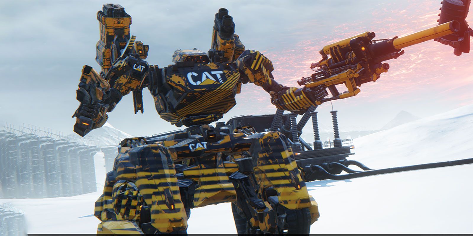 CAT Forklift lifting up arm in Armored Core 6.