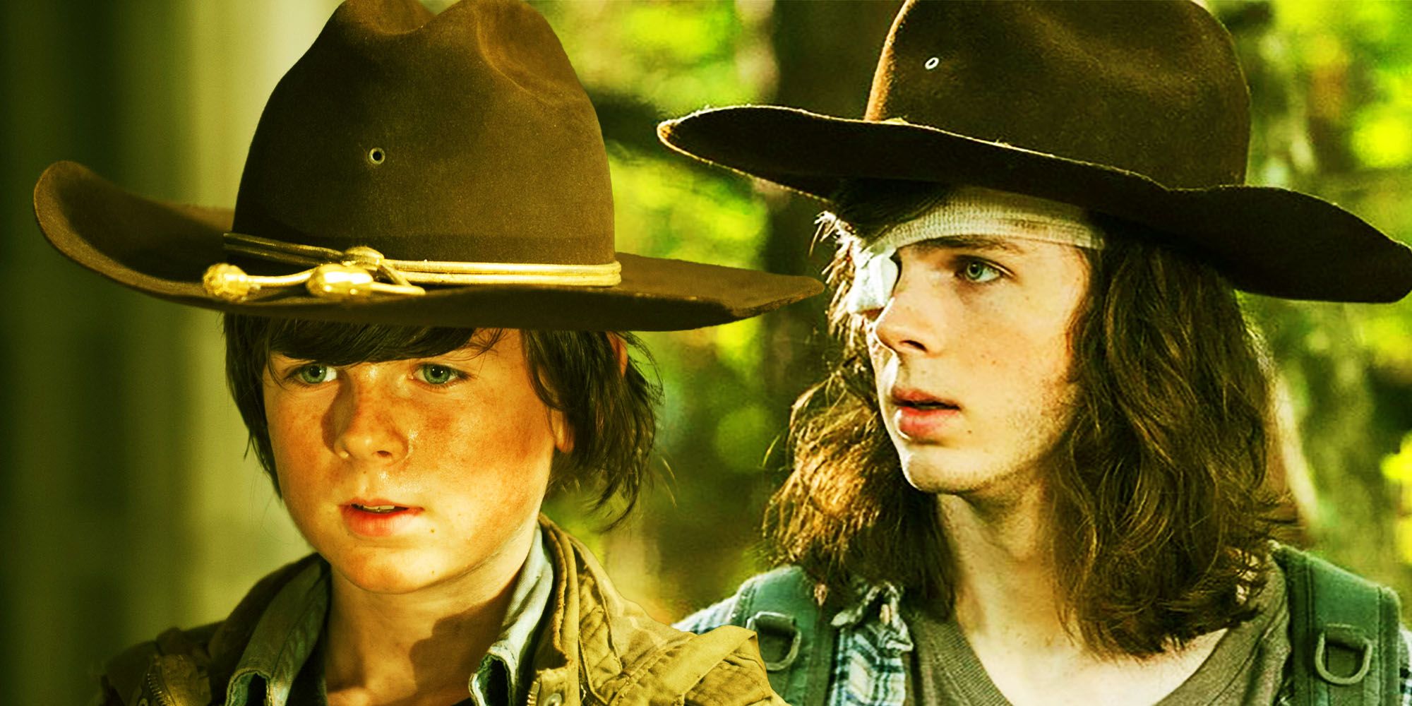 Chandler Riggs as Carl Grimes in Walking Dead old and young