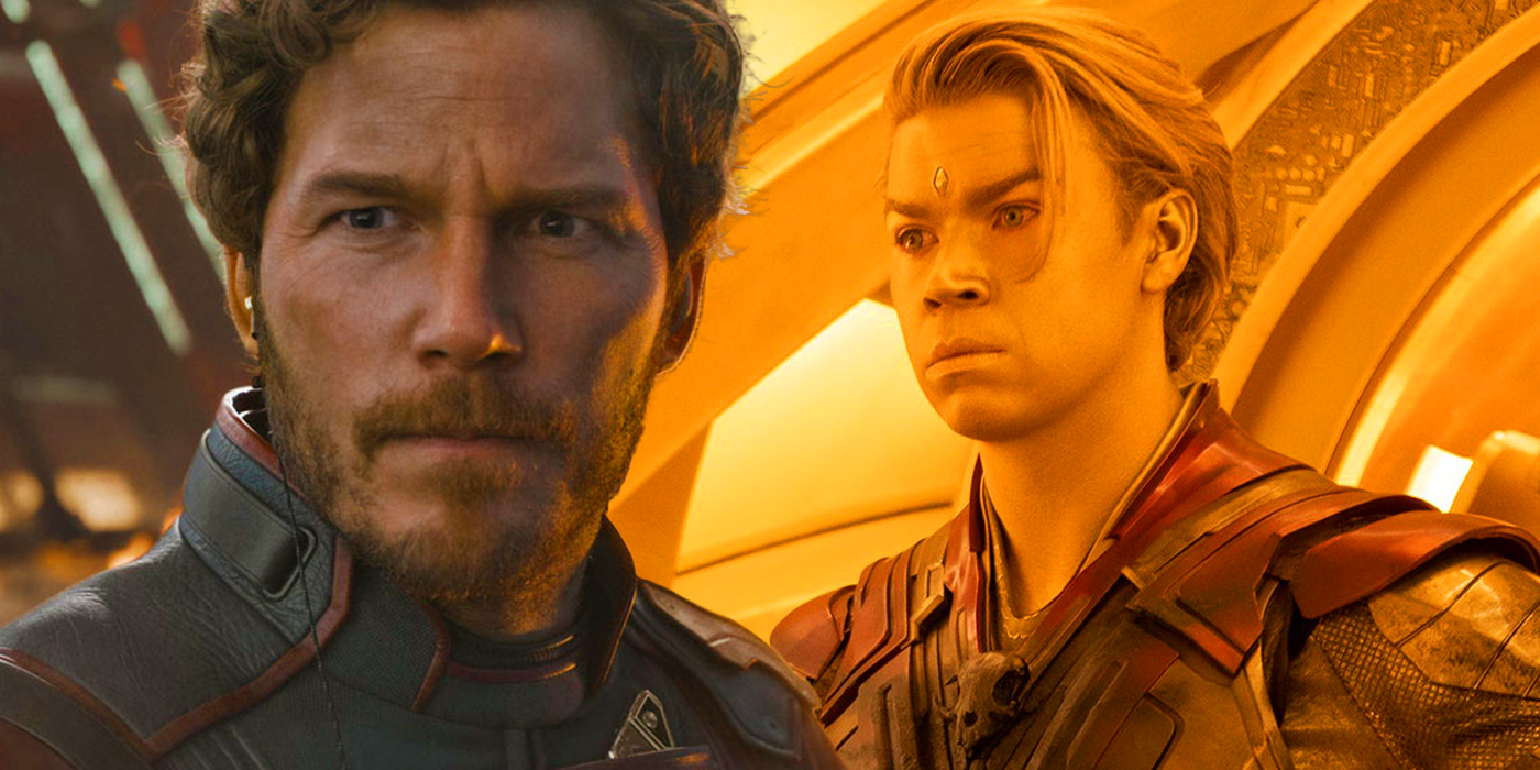Chris Pratt and Will Poulter as Peter Quill and Adam Warlock in Guardians of the Galaxy Vol. 3