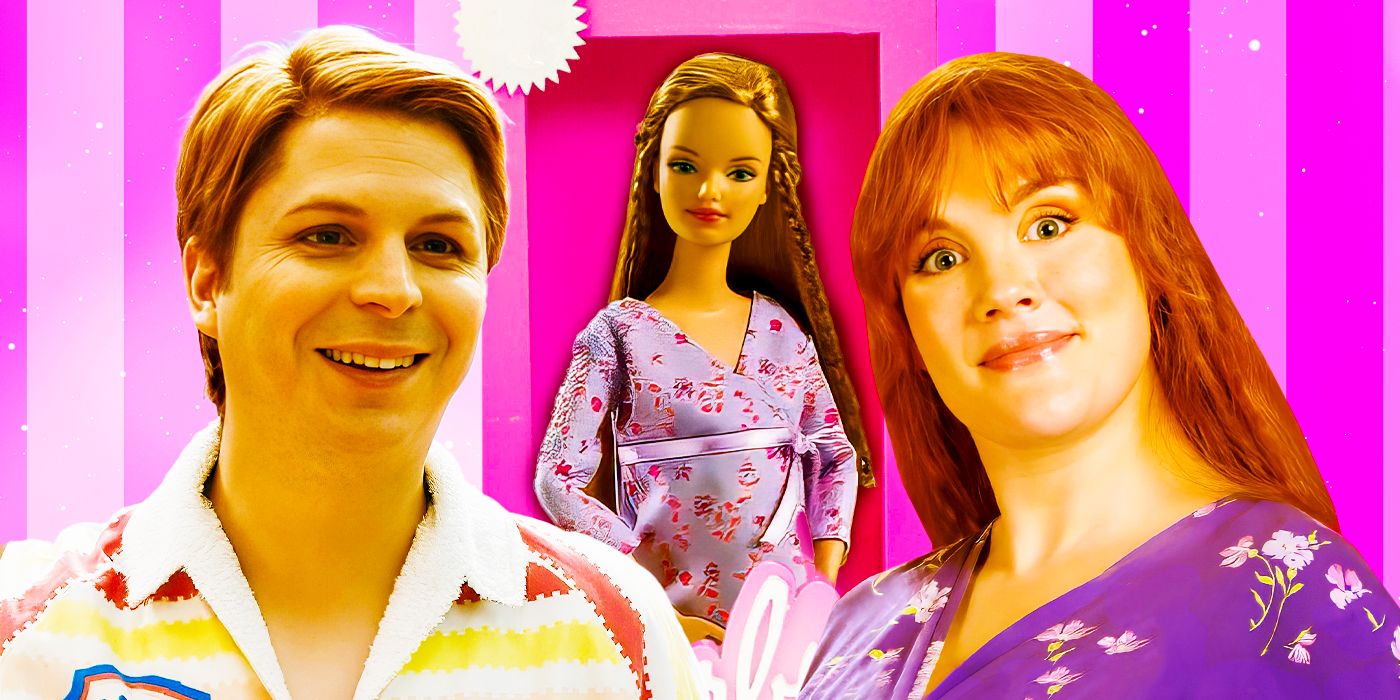 Collage of Allan and Midge in the Barbie movie and Midge the pregnant Barbie