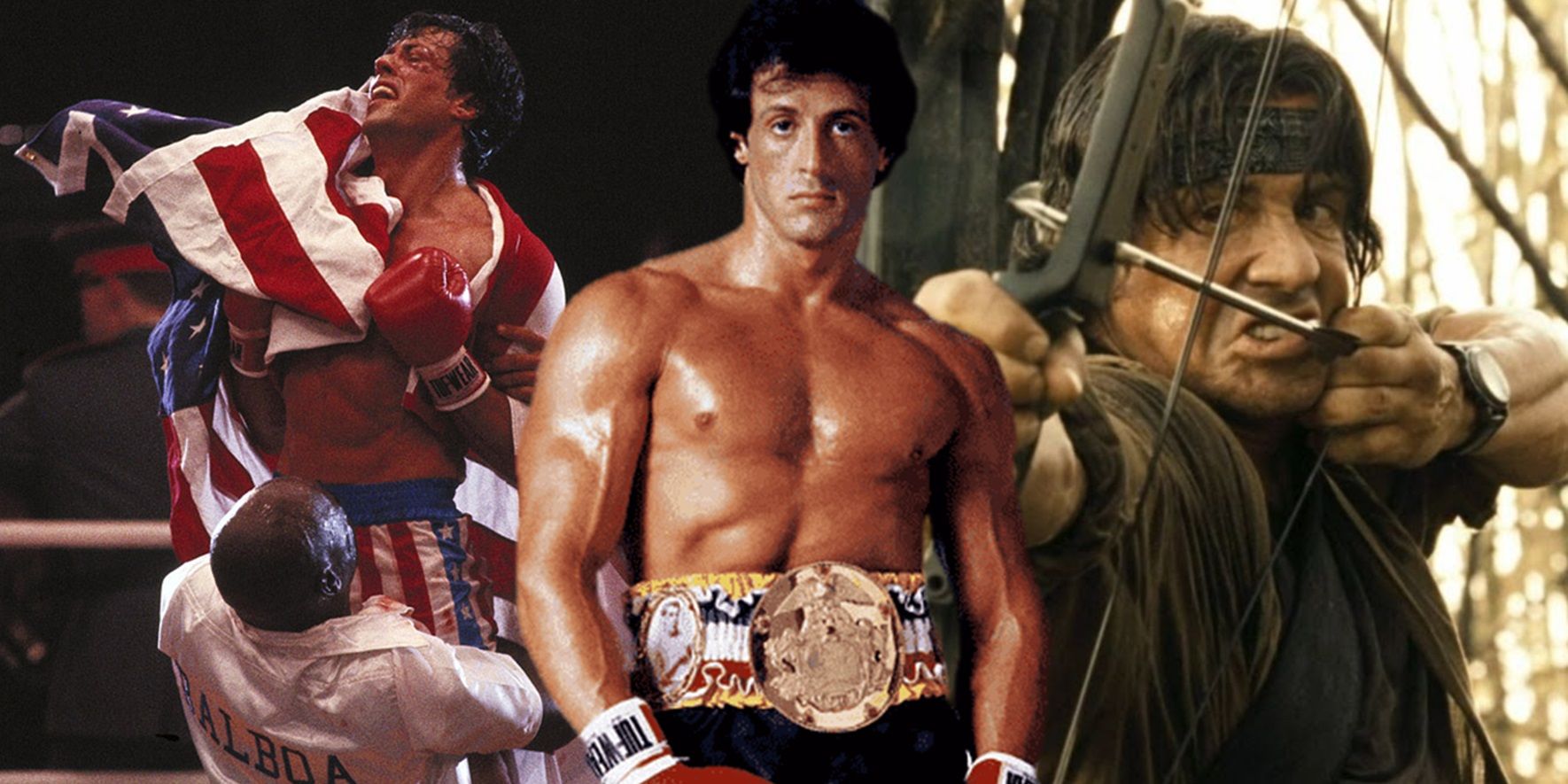 Collage of Sylvester Stallone in Rocky IV and Rambo 2008