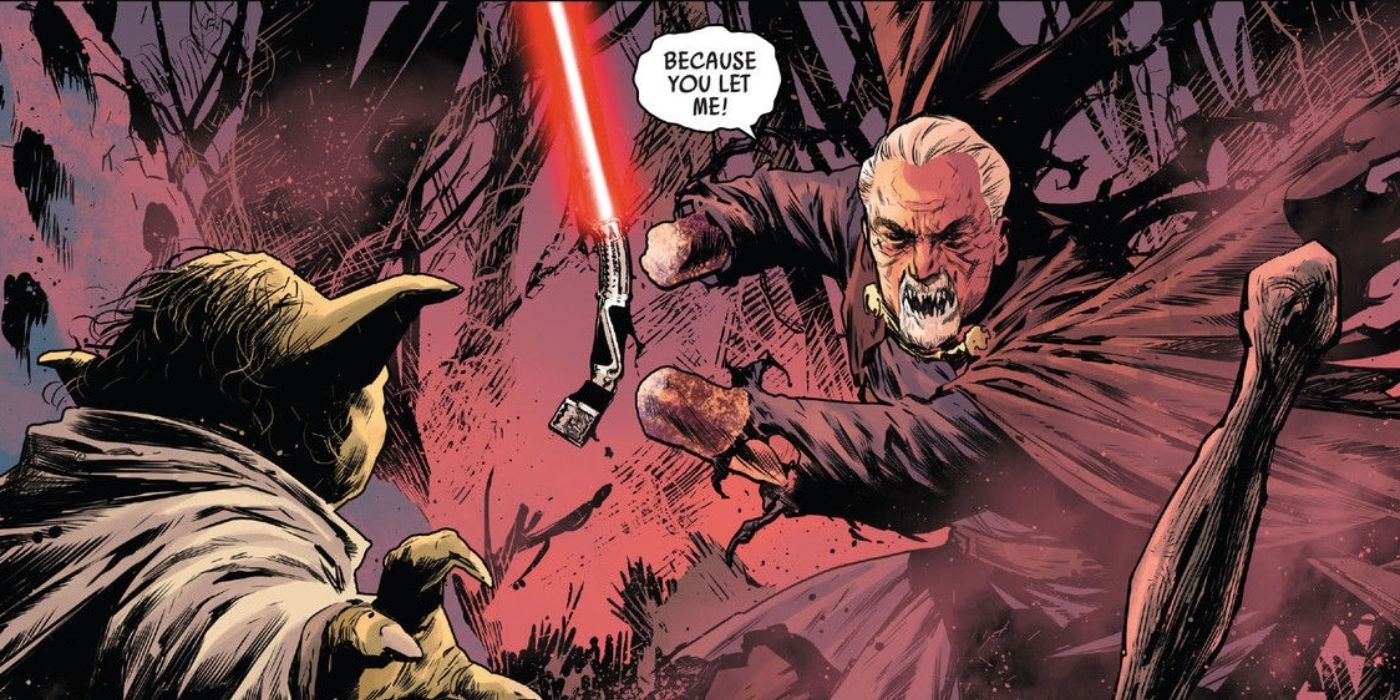 Count Dooku&rsquo;s dark side form fighting Yoda.