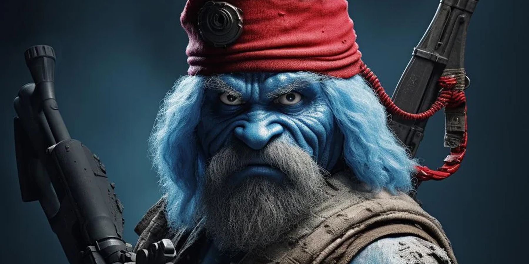 Smurf looking serious and going to war in AI art