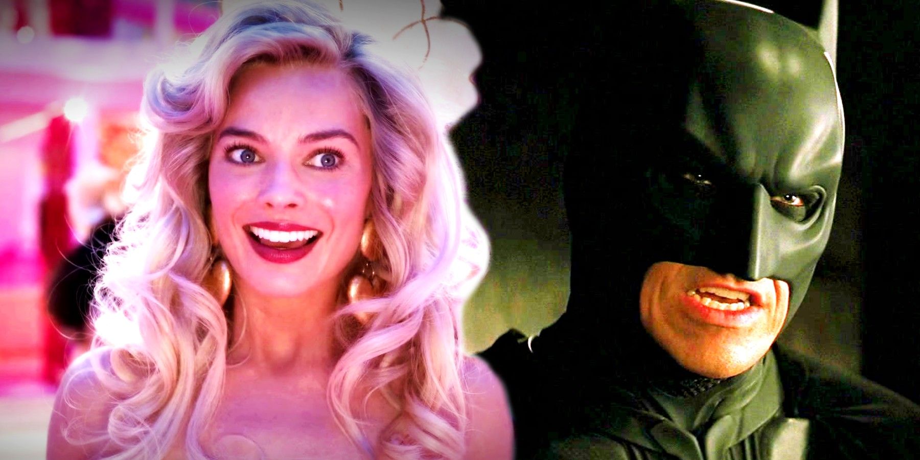 custom image of Barbie nervously smiling and Batman talking in The Dark Knight