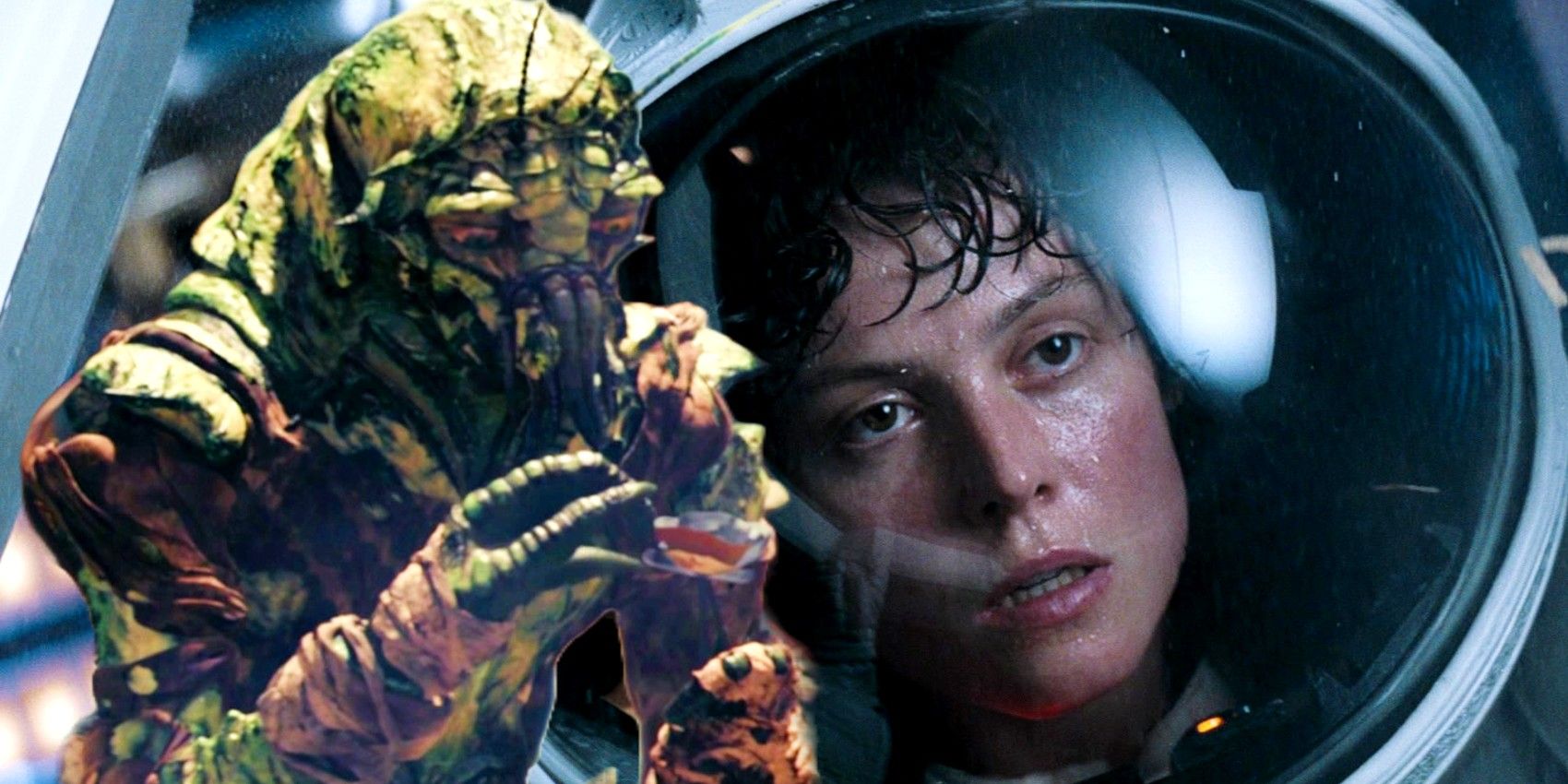 Custom image of the alien in District 9 and Ripley in her astronaut suit in Alien