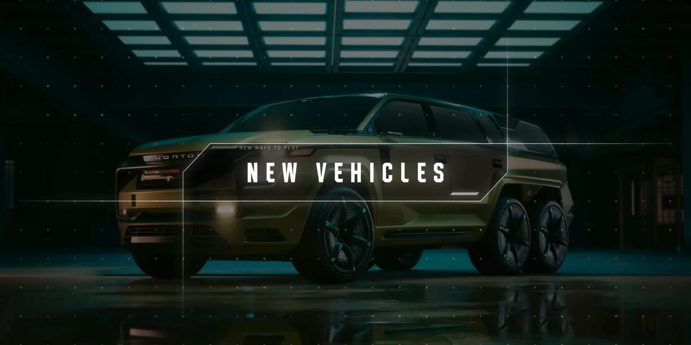 A large, SUV-like golden Thorton vehicle in Cyberpunk 2077 Phantom Liberty behind a text box that says &ldquo;NEW VEHICLES.&quot;
