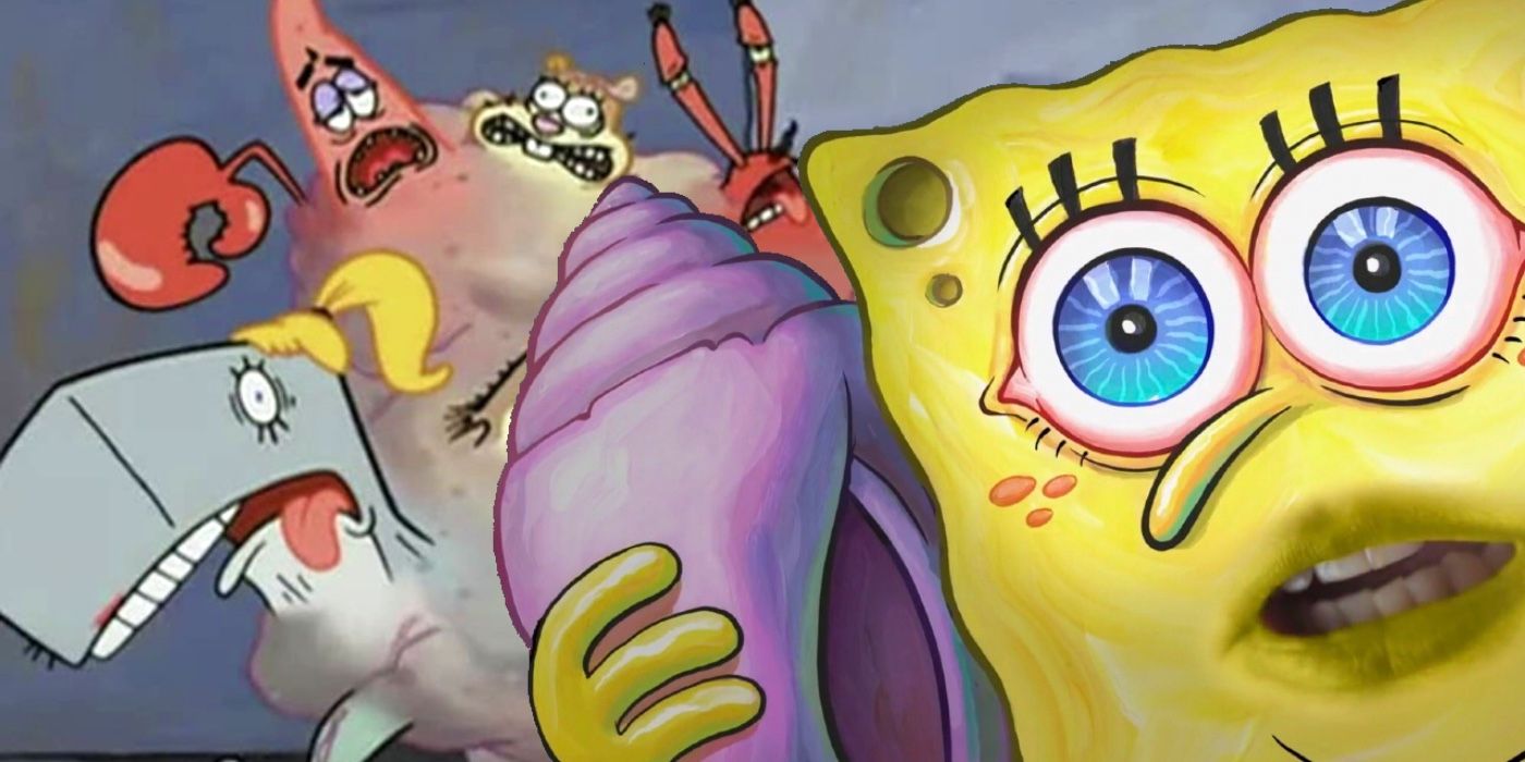 A collage of two disturbing visuals from SpongeBob SquarePants