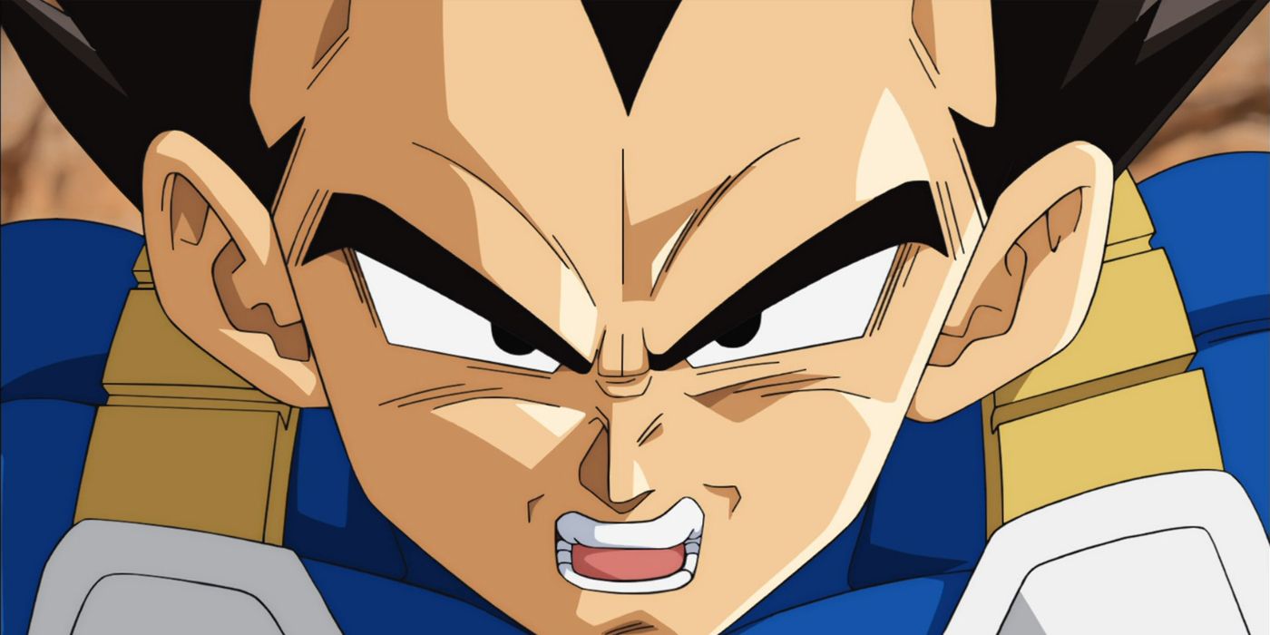 Dragon Ball Super's Vegeta looking angry.