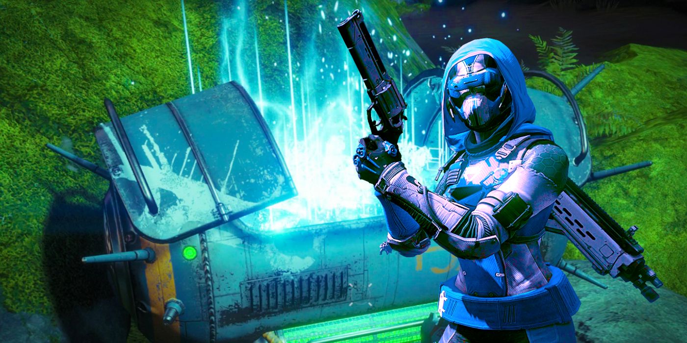 A hunter guardian in front of a crate with Glimmer from Destiny 2