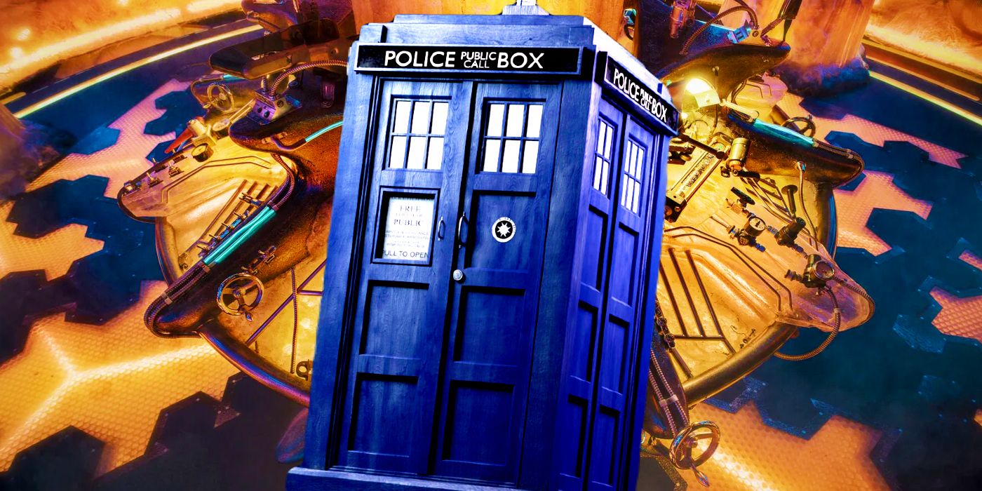 Doctor Who Tardis against a Tardis interior