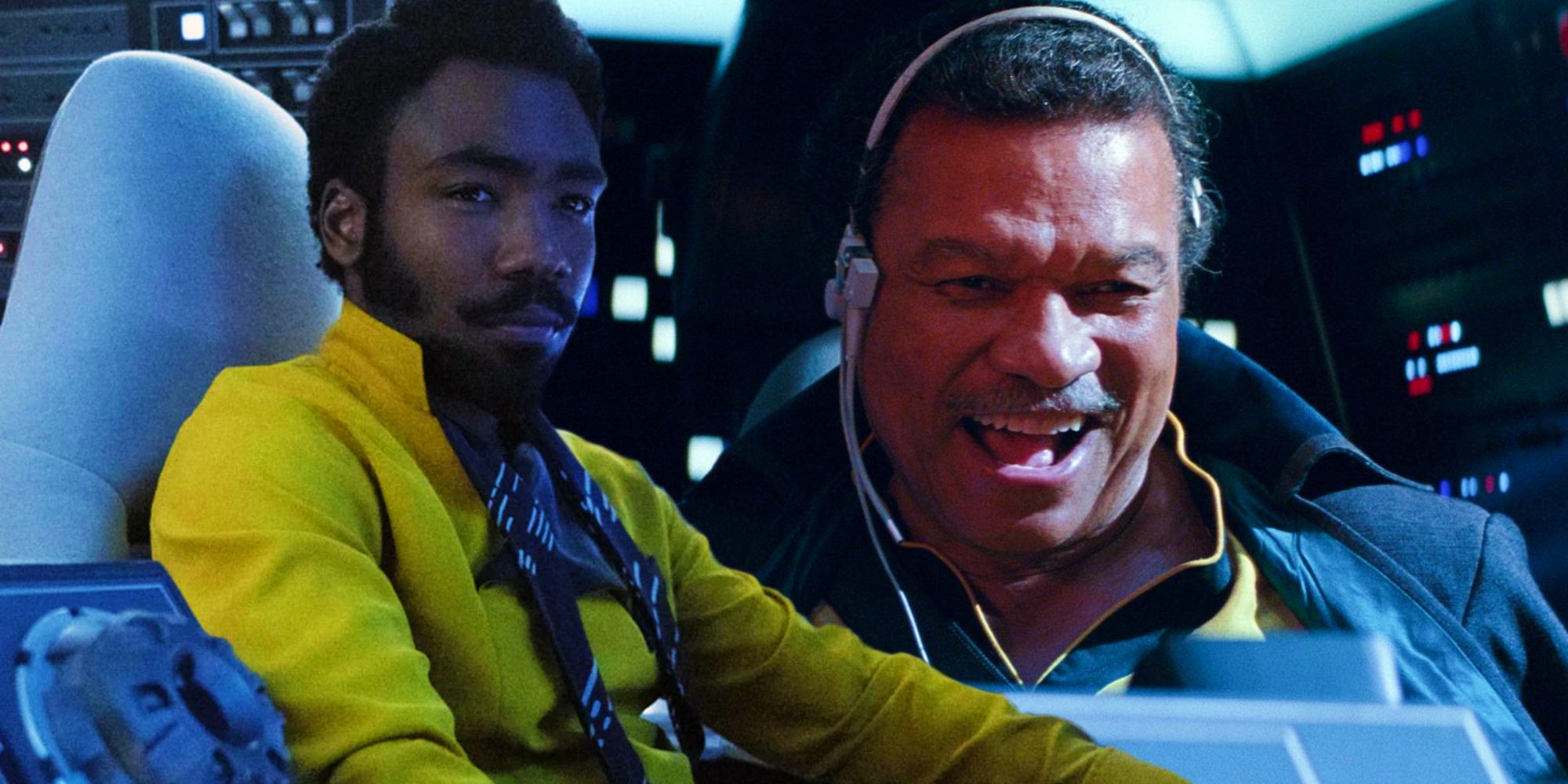 Donald Glover and Billy Dee Williams as their respective versions of Lando Calrissian