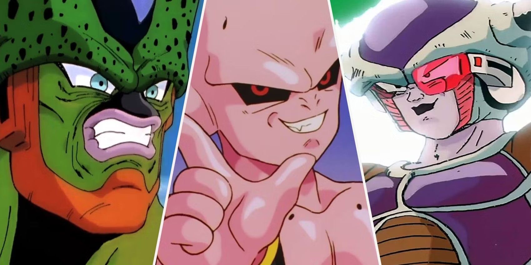 Imperfect Cell, Kid Buu, and base form Frieza together staring in splitscreen.