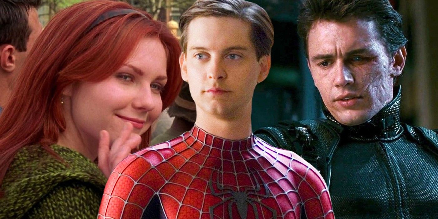 Custom image of Kirsten Dunst, Tobey Maguire, and James Franco in Sam Raimi's Spider-Man trilogy.