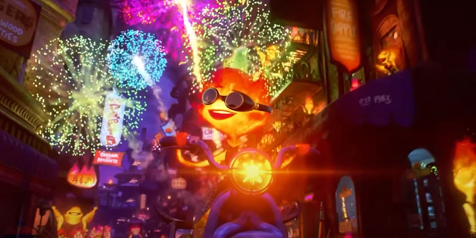 Ember riding a bike in Elemental