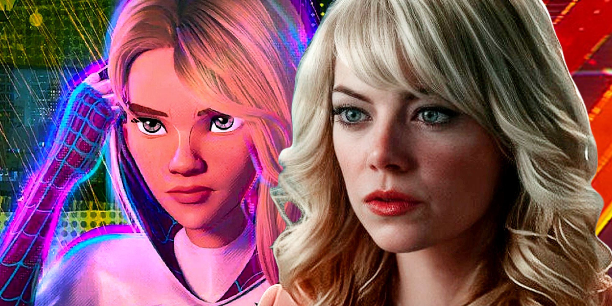 Emma Stone as Gwen Stacy in The Amazing Spider-Man and Across the Spider-Verse