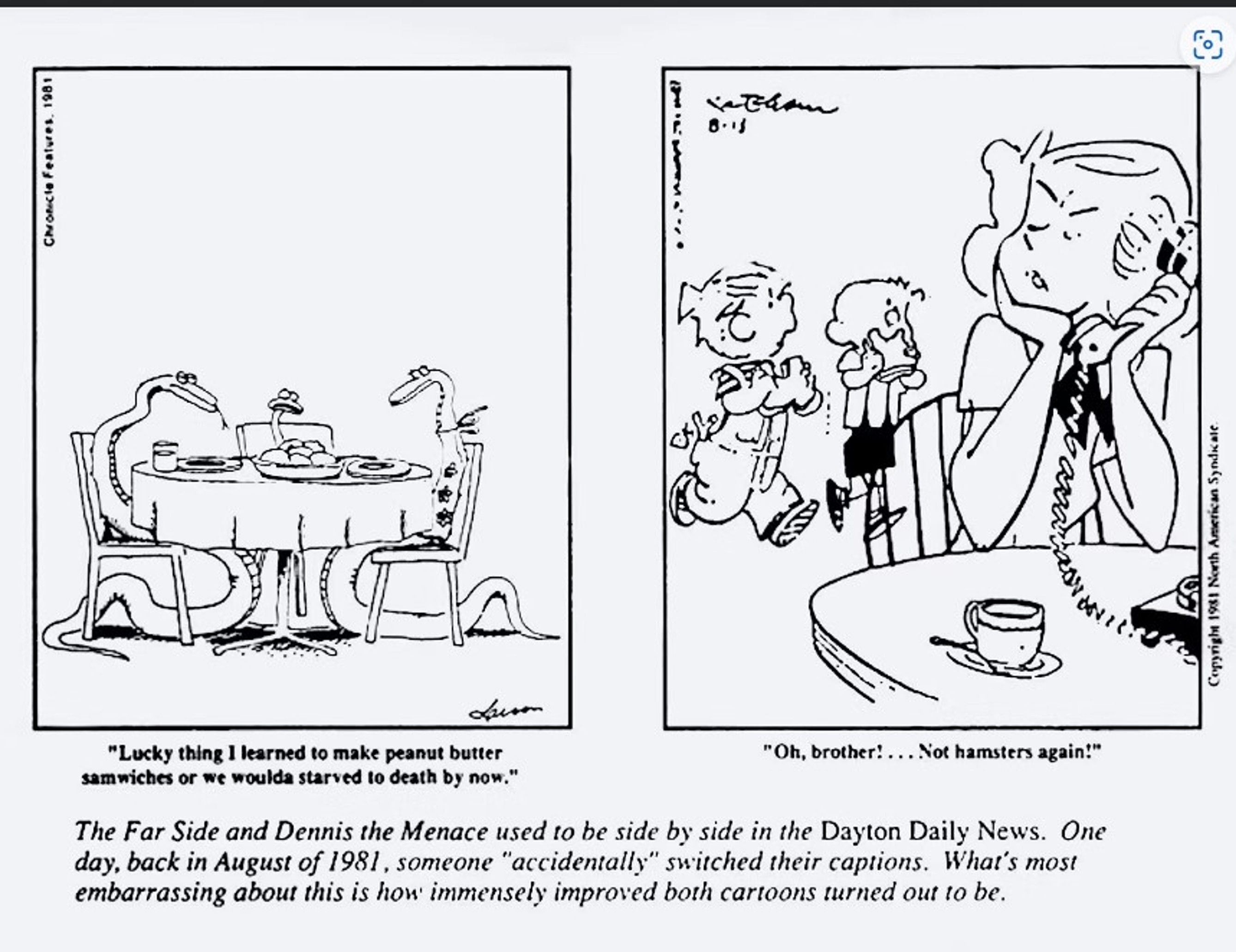Far Side’s Creator Has a Smart Theory About Its Hilarious Caption Swap with Dennis the Menace