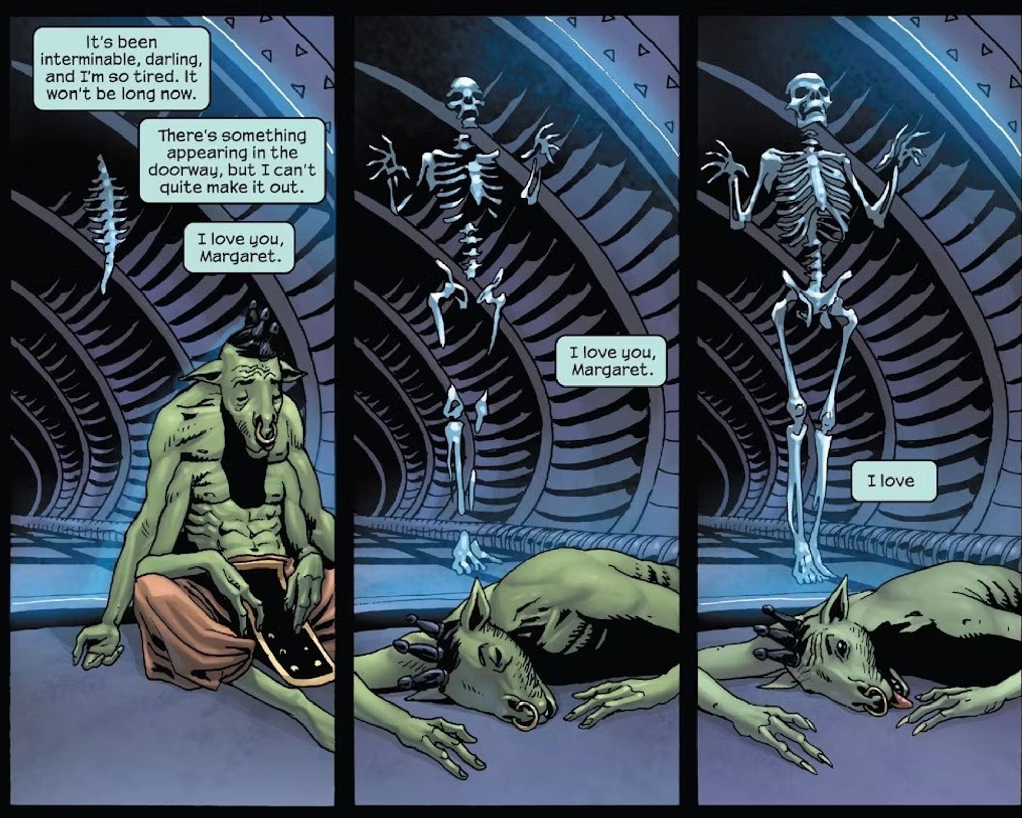 The Invisible Woman appears as a slowly emerging skeleton, haunting a dying crewmate.