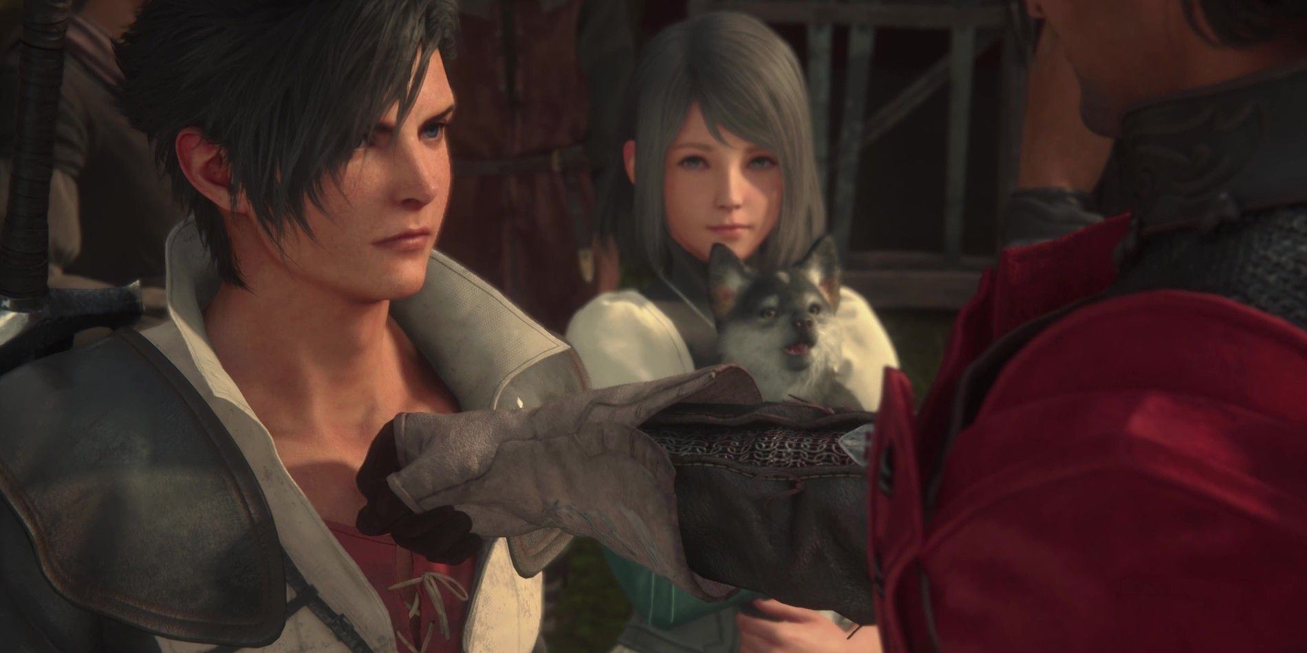 FF16 DLC May Completely Ruin The Game (&amp; Past Final Fantasy Games Prove It) - A scene from the intro with a young Clive, Jill, and Torgal