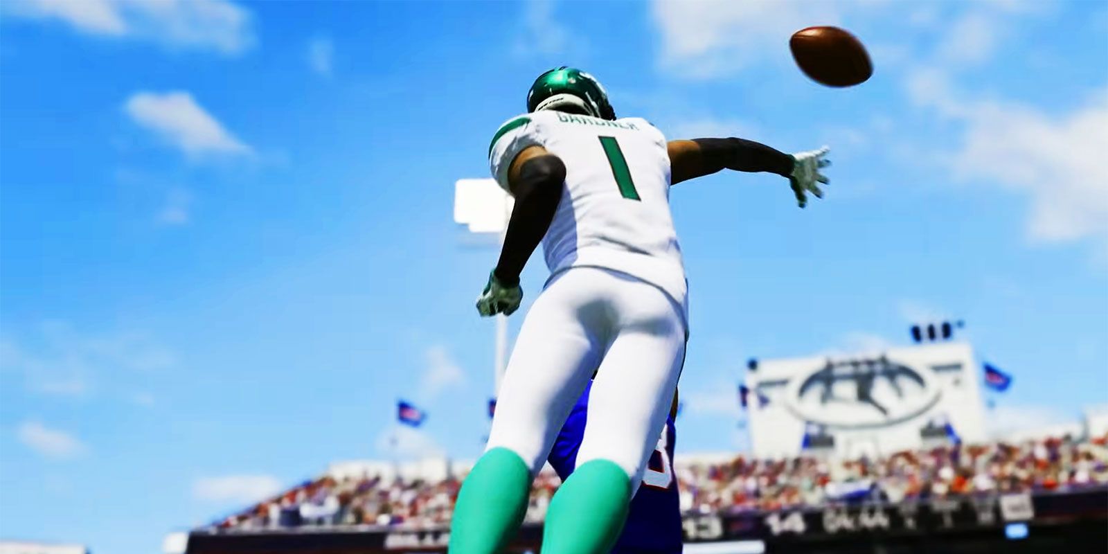Football player jumping in Madden 24.
