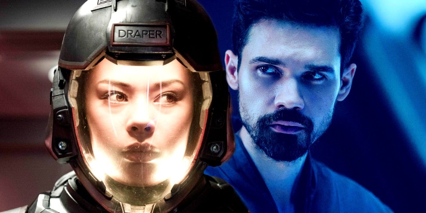 Frankie Adams as Draper and Steven Strait as Holden in The Expanse