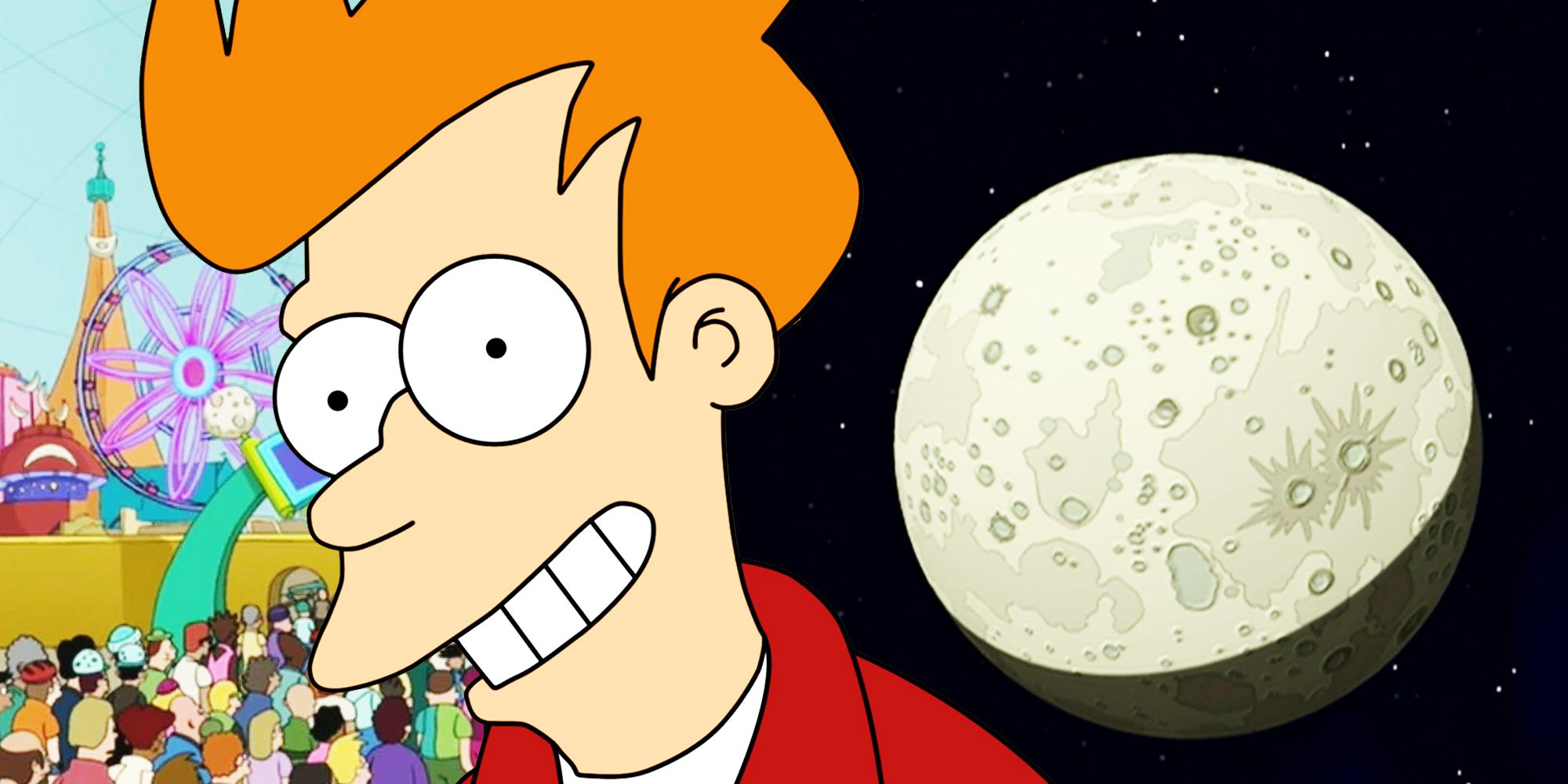 Fry and the moon in Futurama