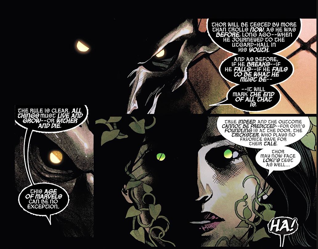 Gaea and Utgard-Loki discuss the fate of the Marvel Universe.