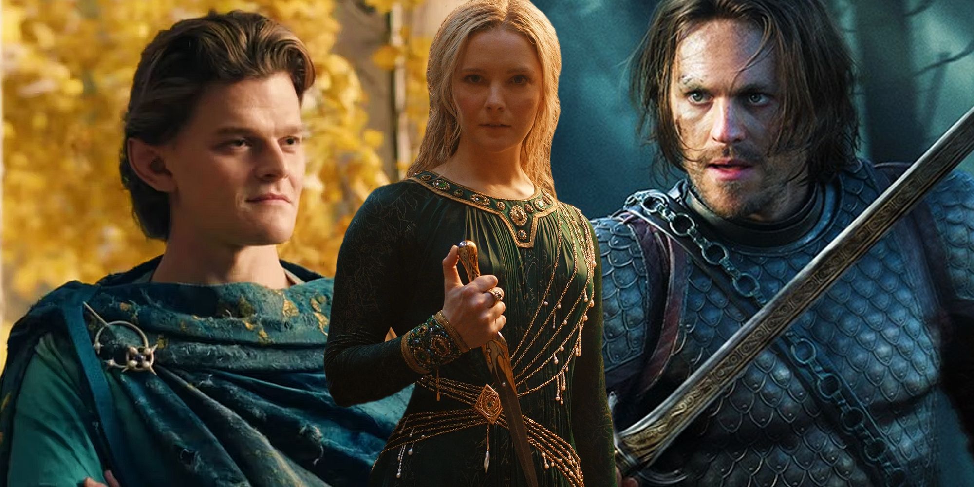 Galadriel, Elrond, and Sauron disguised as Halbrand in Lord of the Rings: Rings of Power