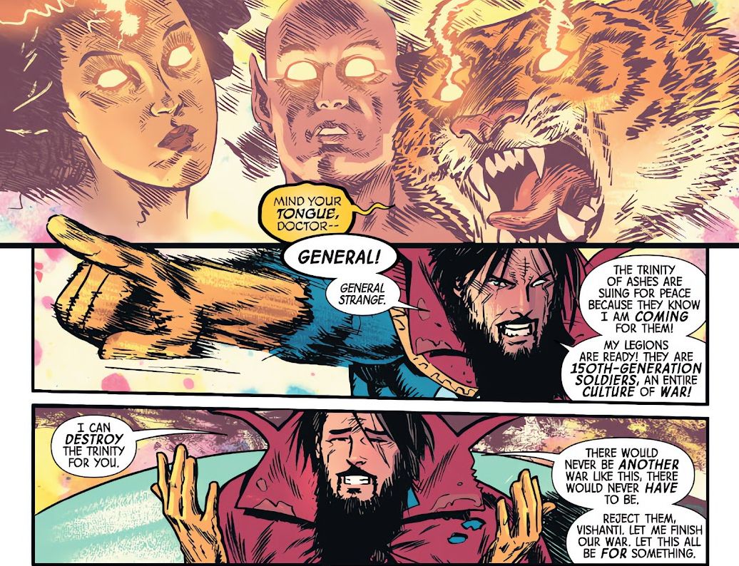 General Strange begs the Vishanti to keep fighting in order to justify his actions.