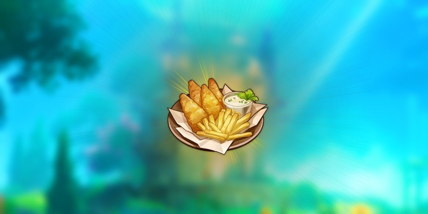Genshin Impact’s Fish and Chips dish is highlighted.