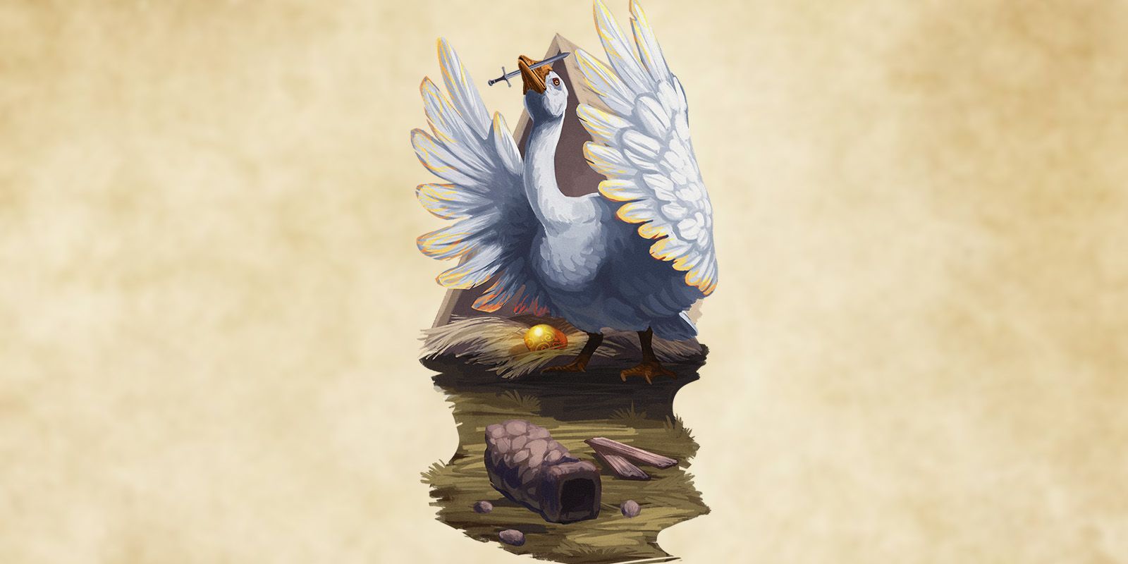 A giant goose with a sword in its beak in D&amp;D.