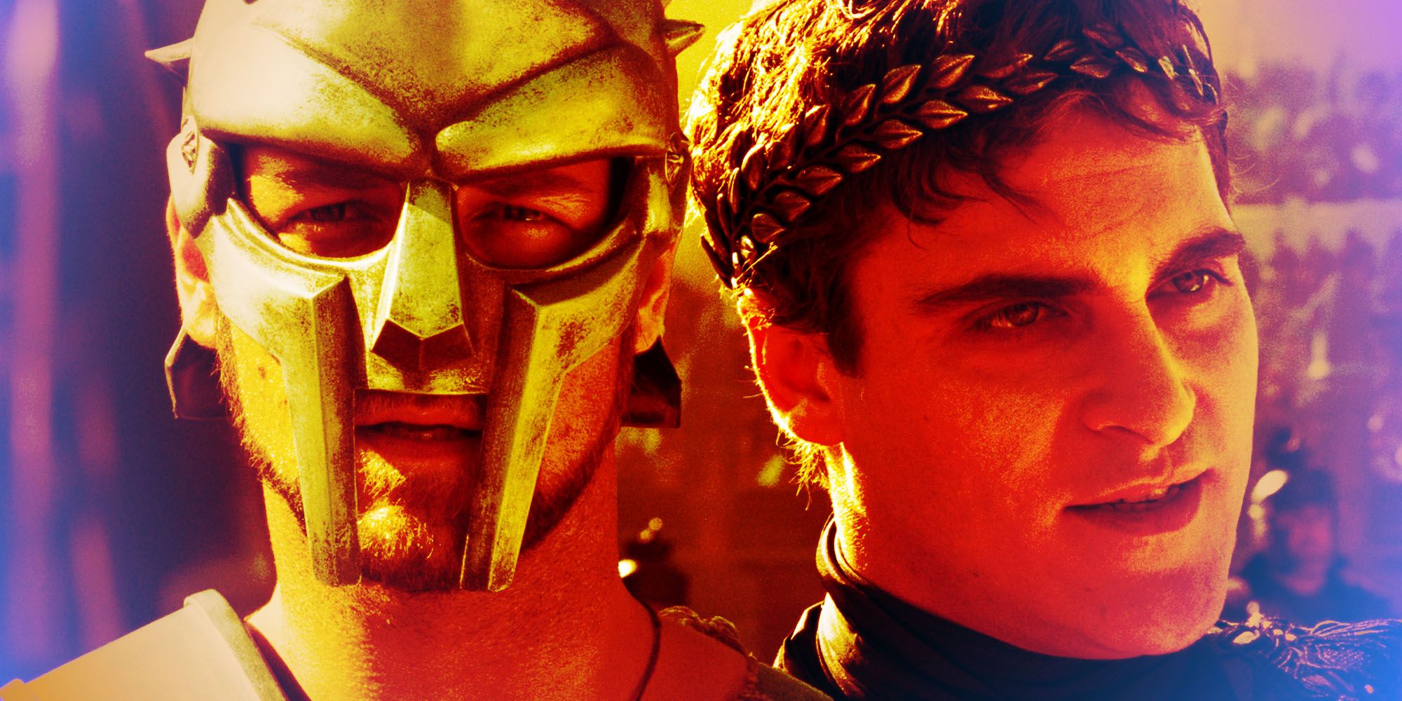 Blended, colored Russell Crowe and Joaquin Phoenix in Gladiator.