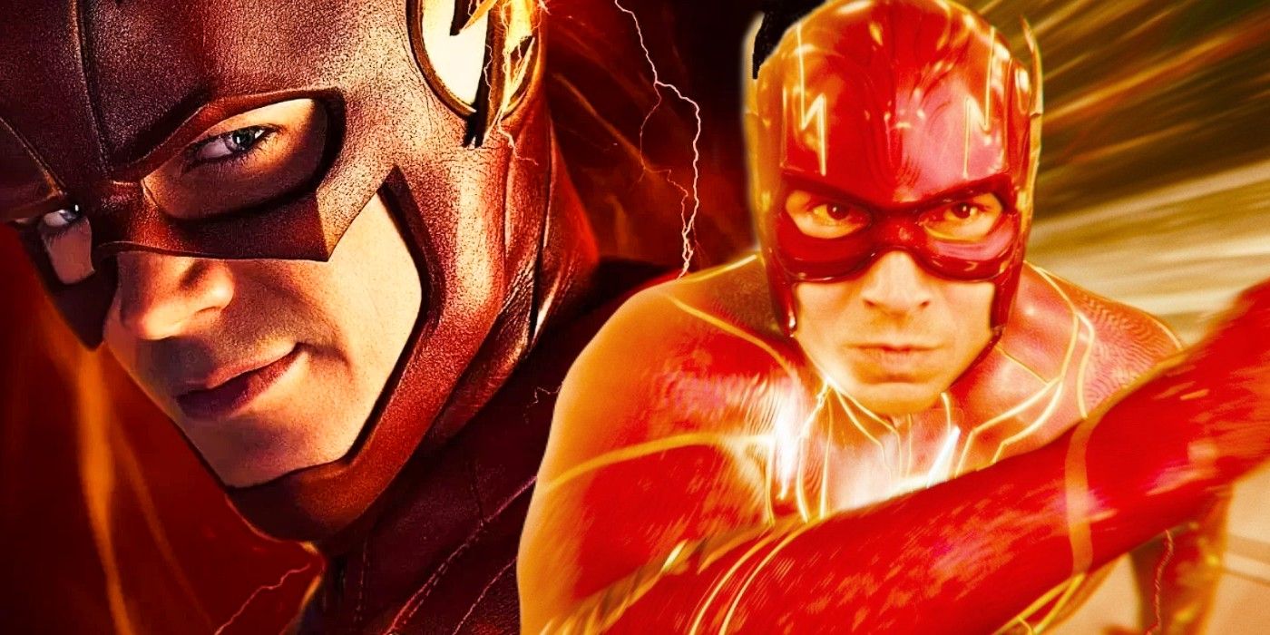 Custom image of Grant Gustin and Ezra Miller's versions of The Flash.