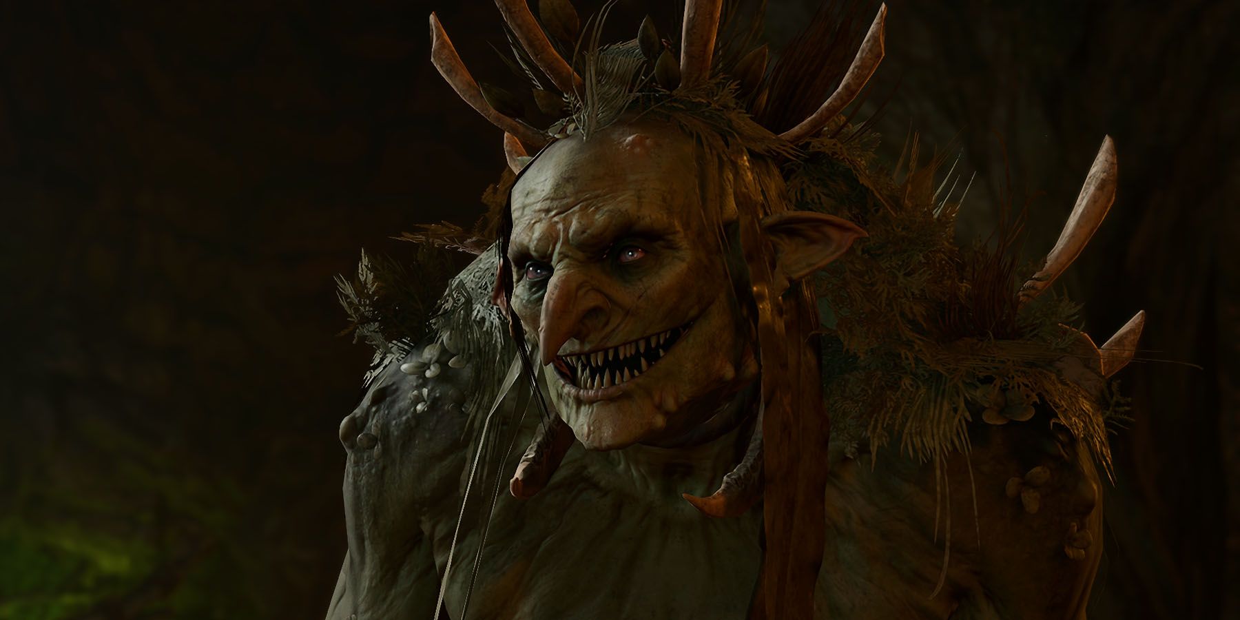 Monstrous hag in a dark lair in Baldur's Gate 3.