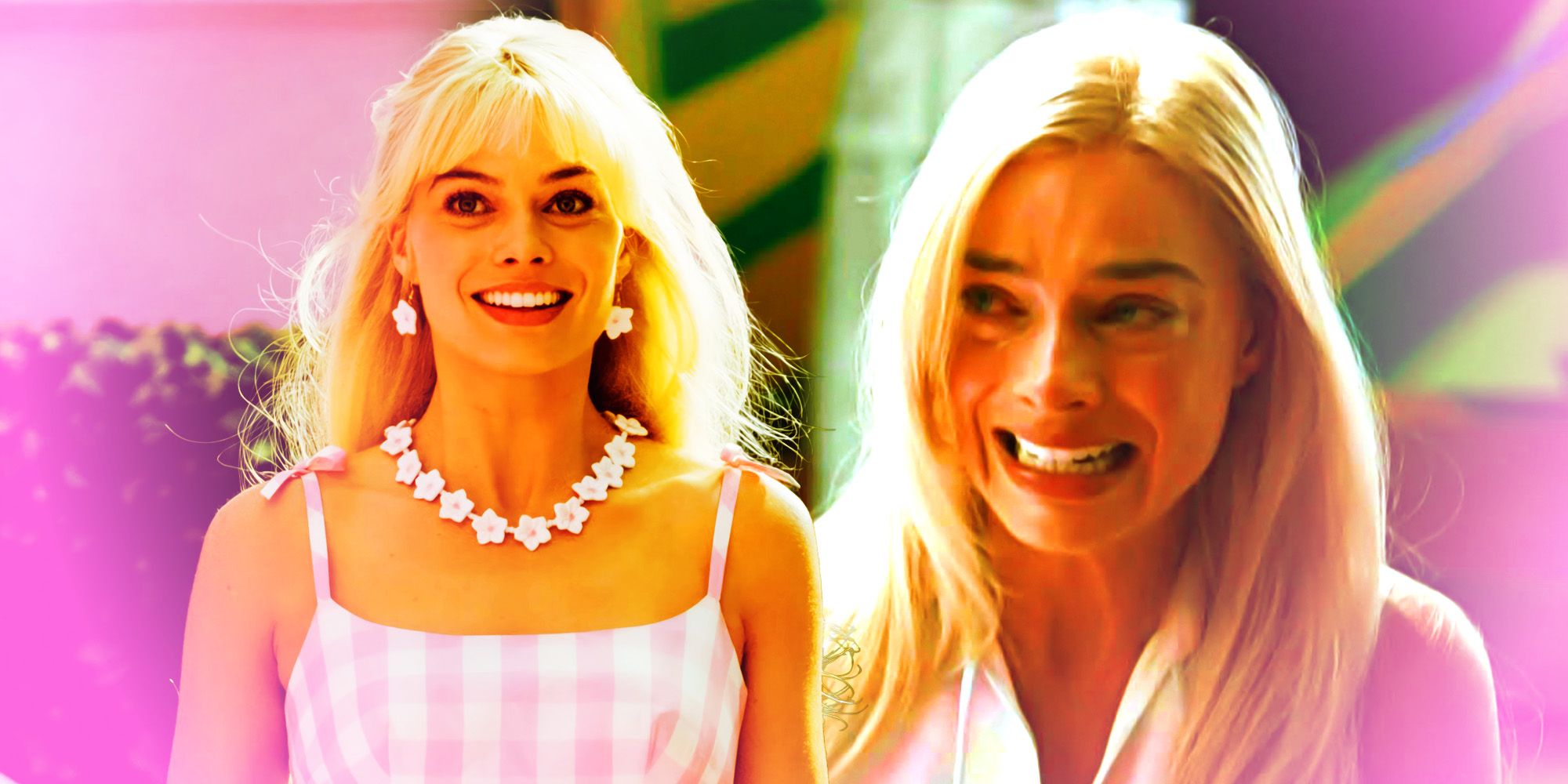 Happy and sad Margot Robbie as Barbie