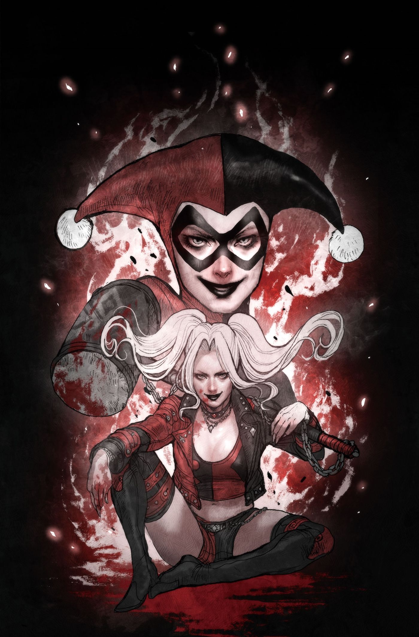 Harley Quinn Black White Redder Comic Cover Art