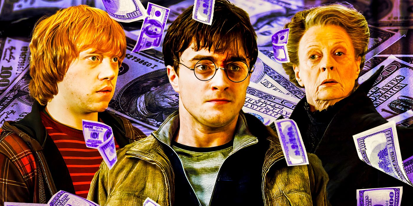 Collage of Ron, Harry, and McGonagall surrounded by money