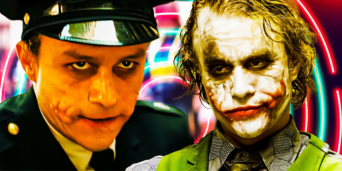 Heath Ledger as the Joker with and without makeup in The Dark Knight